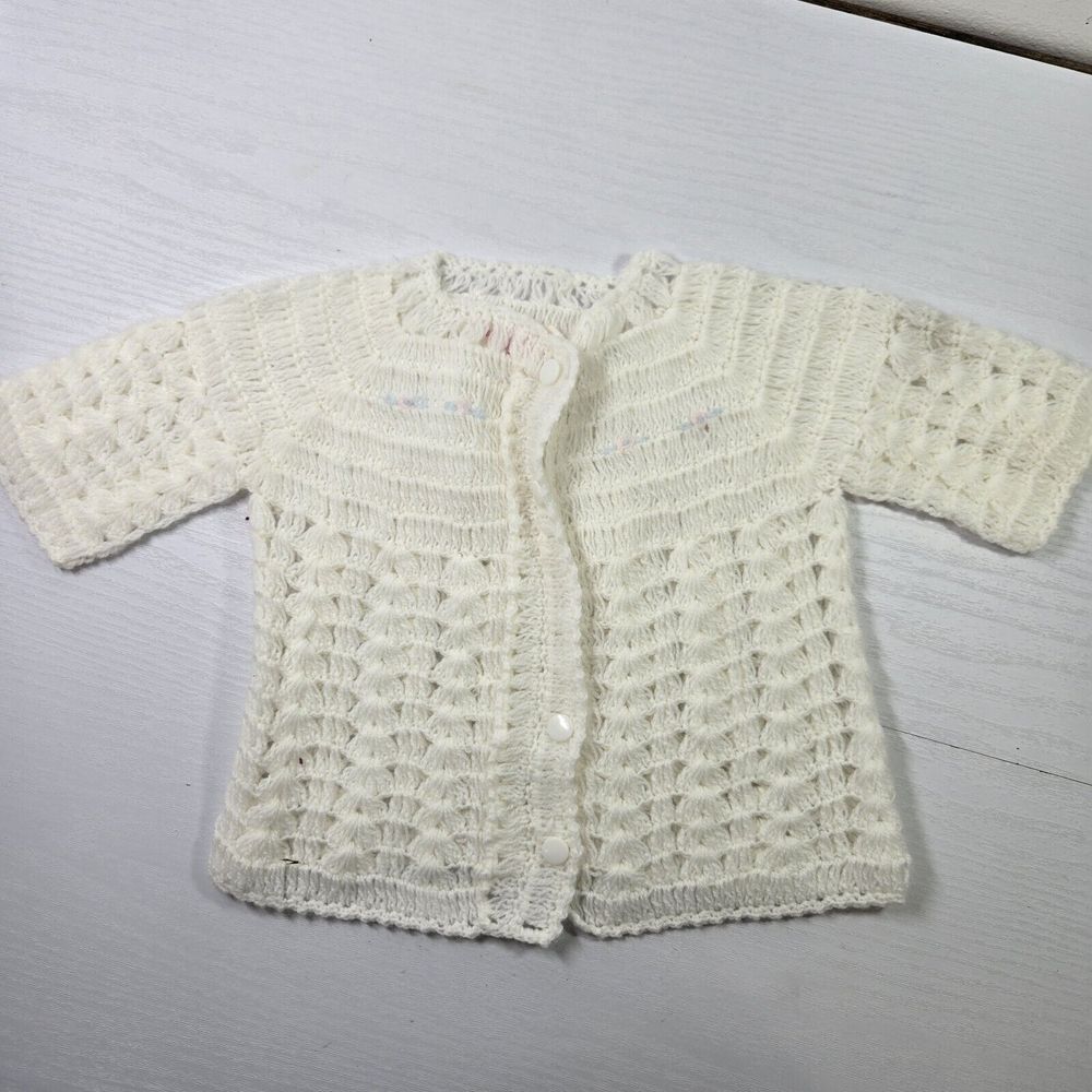 Vintage Clo Knit White Cardigan Baby Sweater Unisex Soft Knitted